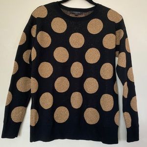 Ann Taylor Metallic Polka Dot Black Gold Sweater